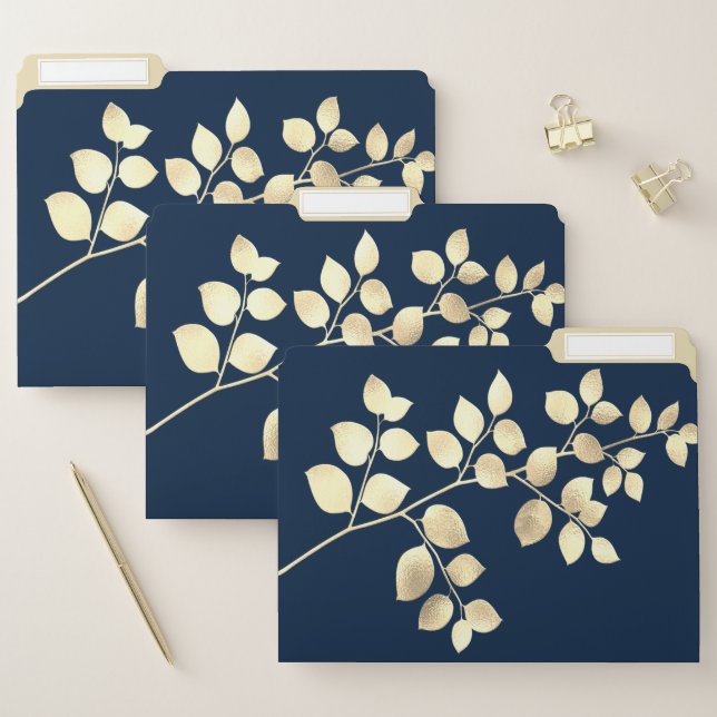 Elegant blue with golden leaves file folder (Set)