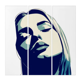 Elegant Blue Woman Portrait Triptych