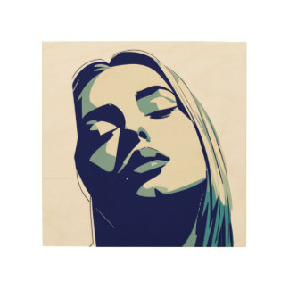 Elegant Blue Woman Portrait Wood Wall Art