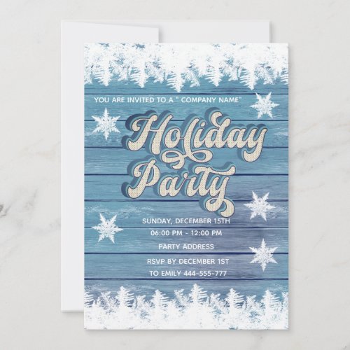 Elegant blue wood snowflakes corporate party  invitation
