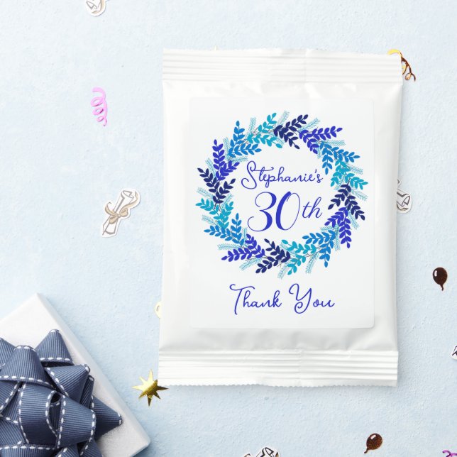 Elegant Blue Wreath 30th Birthday Hot Chocolate Drink Mix (Packets)