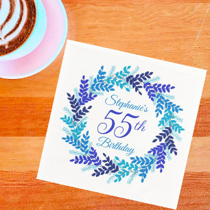 Elegant Blue Wreath 55th Birthday Party Napkins