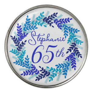 Elegant Blue Wreath 65th Birthday Golf Ball Marker