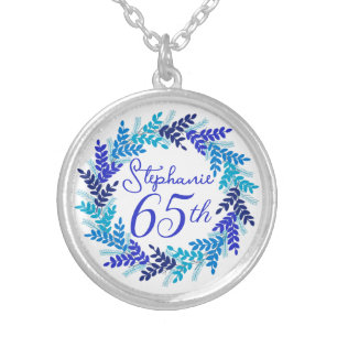 Elegant Blue Wreath 65th Birthday Silver Plated Necklace