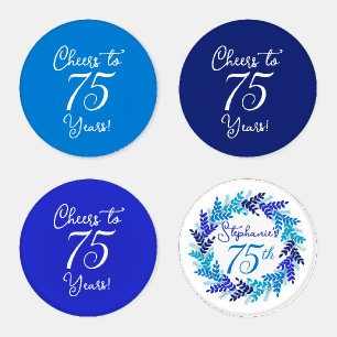 Elegant Blue Wreath 75th Birthday Party Coaster Set