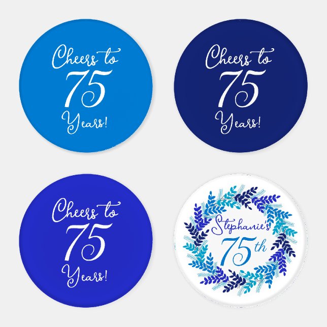 Elegant Blue Wreath 75th Birthday Party Coaster Set (Set)