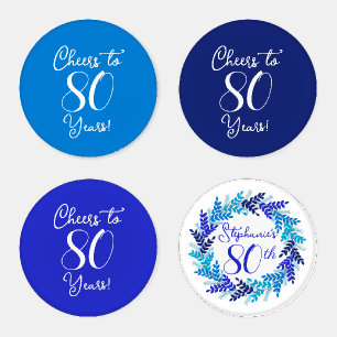Elegant Blue Wreath 80th Birthday Party Coaster Set