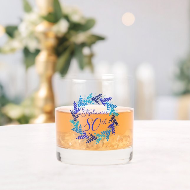 Elegant Blue Wreath 80th Birthday Party Whiskey Glass (Insitu (Wedding))