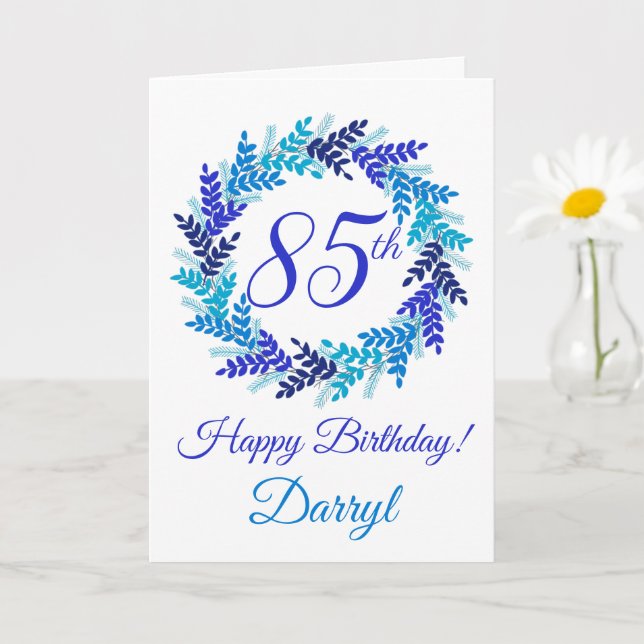 Elegant Blue Wreath 85th Birthday Card (Small Plant)