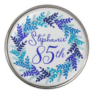 Elegant Blue Wreath 85th Birthday Golf Ball Marker