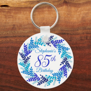 Elegant Blue Wreath 85th Birthday Keychain