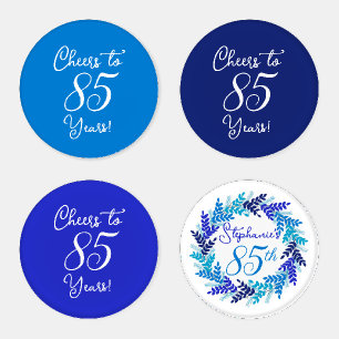 Elegant Blue Wreath 85th Birthday Party Coaster Set