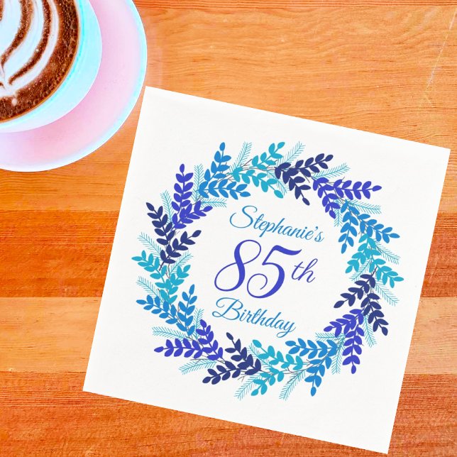 Elegant Blue Wreath 85th Birthday Party Napkins (Creator Uploaded)