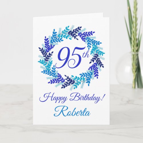 Elegant Blue Wreath 95th Birthday Card