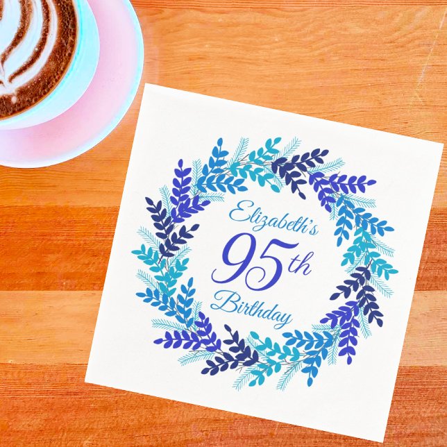 Elegant Blue Wreath 95th Birthday Party Napkins (Creator Uploaded)