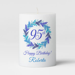 Elegant Blue Wreath 95th Birthday Pillar Candle