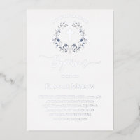 elegant blue wreath Baptism silver