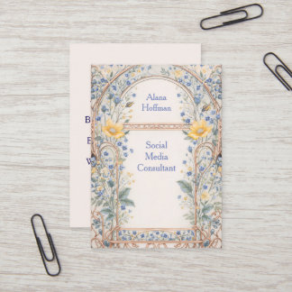 Elegant Blue & Yellow Floral Arch Business Card