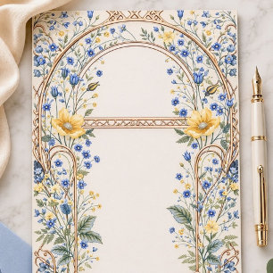 Elegant Blue & Yellow Floral Arch Stationery