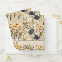 Elegant Blue Yellow Floral Pattern