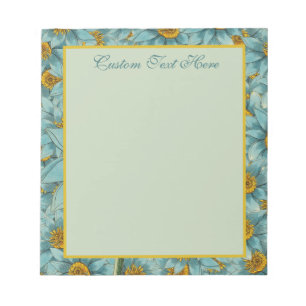 Elegant Blue Yellow Floral Sunflower Pattern Notepad