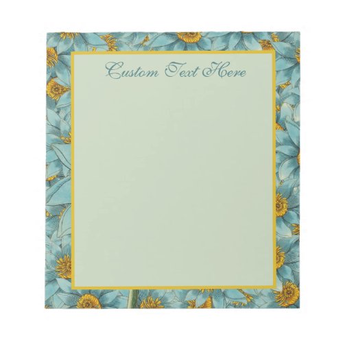 Elegant Blue Yellow Floral Sunflower Pattern  Notepad