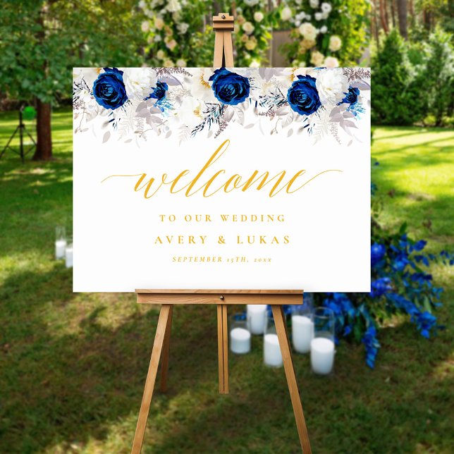 Elegant Blue & Yellow Floral Wedding Sign (Creator Uploaded)