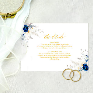 Elegant Blue Yellow Flowers Wedding Details Card