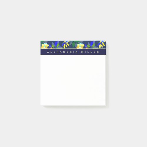 Elegant Blue  Yellow Flowers with Name Post_it Notes