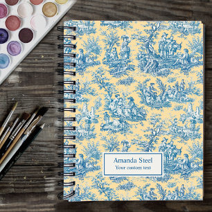 Elegant Blue Yellow French Country Toile de Jouy Notebook
