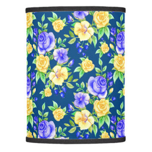 Elegant Blue Yellow Rose Floral Pattern Lamp Shade