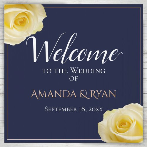 Elegant Blue Yellow Roses Floral Wedding Welcome Sign