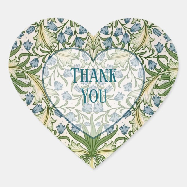 Elegant Bluebell Botanical Pattern  Heart Sticker (Front)