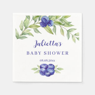 Elegant Blueberry and Greenery Foliage Baby Shower Napkins
