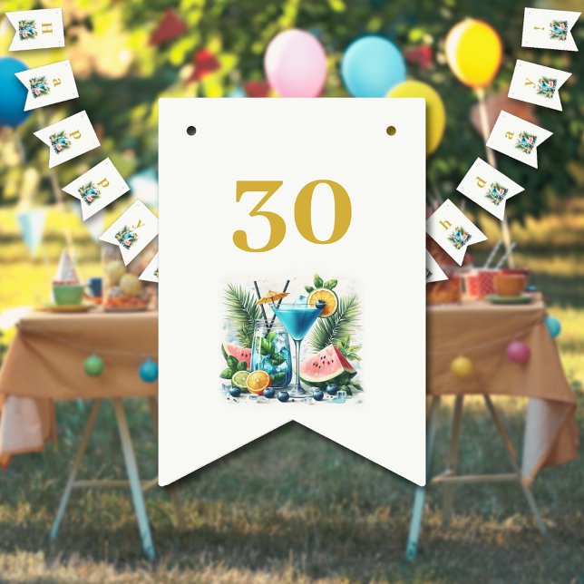 Elegant Blueberry Brunch 30th Birthday Celebration Bunting Flags (Creator Uploaded)