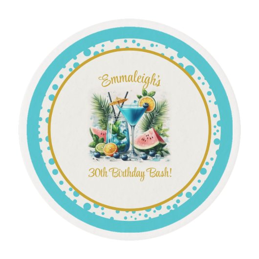 Elegant Blueberry Brunch 30th Birthday Celebration Edible Frosting Rounds (Front)