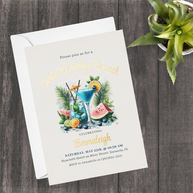 Elegant Blueberry Brunch 30th Birthday Celebration Foil Invitation (Creator Uploaded)