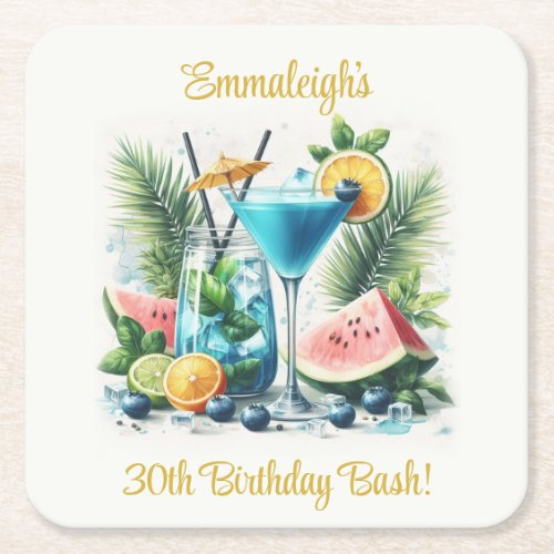 Elegant Blueberry Brunch 30th Birthday Celebration Square Paper Coaster