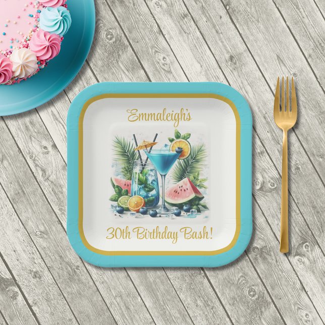 Elegant Blueberry Brunch 30th Birthday Square Paper Plates (Creator Uploaded)