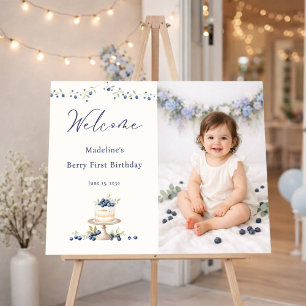 Elegant Blueberry First Birthday Photo Welcome Foam Board
