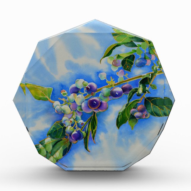 Elegant blueberry watercolor painting acrylic award (Front)