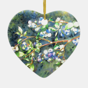 Elegant blueberry watercolor painting ceramic ornament