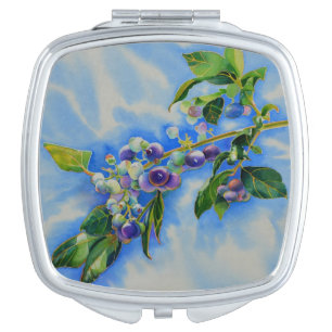 Elegant blueberry watercolor painting compact mirror