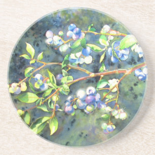 Elegant blueberry watercolor painting drink coaster