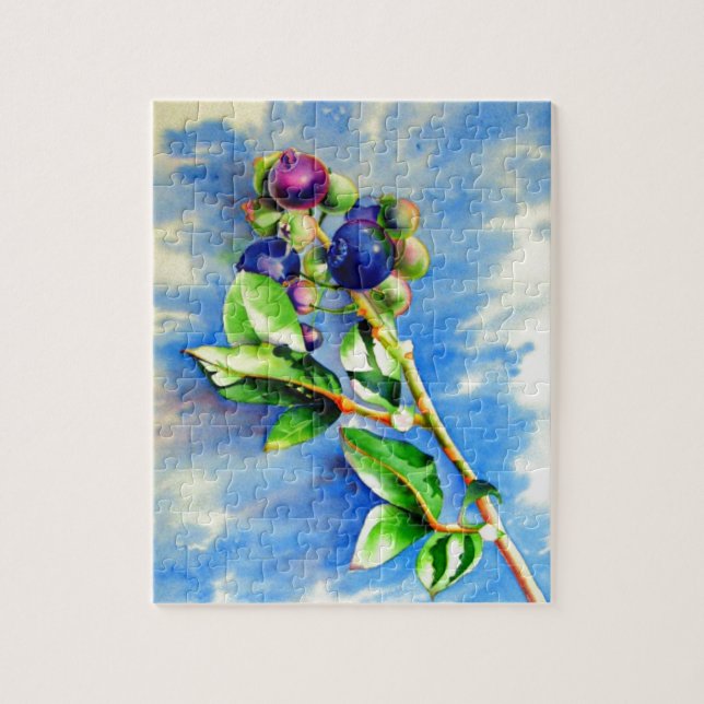 Elegant blueberry watercolor painting jigsaw puzzle (Vertical)