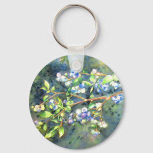 Elegant blueberry watercolor painting keychain