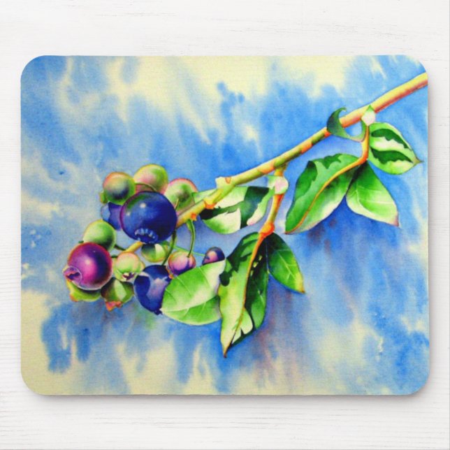 Elegant blueberry watercolor painting mouse pad (Front)
