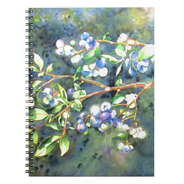 Elegant blueberry watercolor painting notebook (Front)