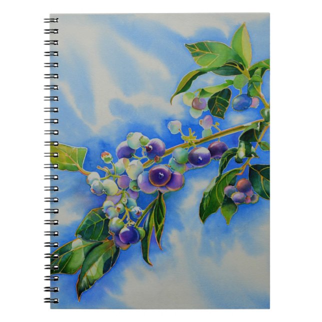 Elegant blueberry watercolor painting notebook (Front)