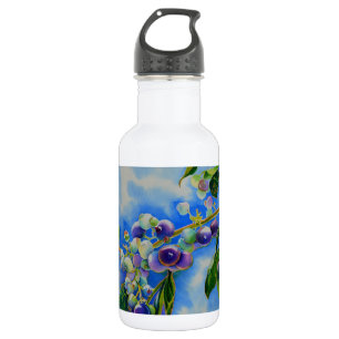 Elegant blueberry watercolor painting stainless steel water bottle